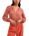 Veronica Beard Calvin Printed Long-sleeve Blouse In Dark Persimmon Multi