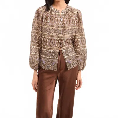 Veronica Beard Ashlynn Silk-linen Blouse In Stone Khaki Multi