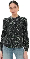Veronica Beard Ashlynn Floral-print Silk Top In Black Multi