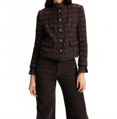 Veronica Beard Audrina Metallic Tweed Jacket In Dark Current In Brown
