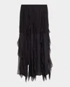 Veronica Beard Ava Ruffled Silk-chiffon Midi Skirt In Black