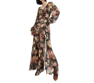 Veronica Beard Avani Floral Printed Silk Maxi Dress In Black Multi