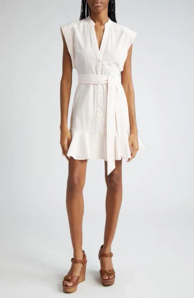 Veronica Beard Avella Ruffled Striped Cotton-blend Seersucker Mini Dress In Pink White