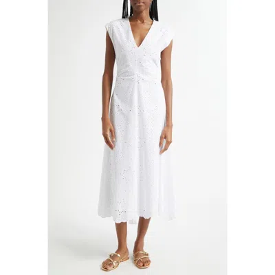 Veronica Beard Aven Cotton Eyelet Handkerchief Hem Dress In White