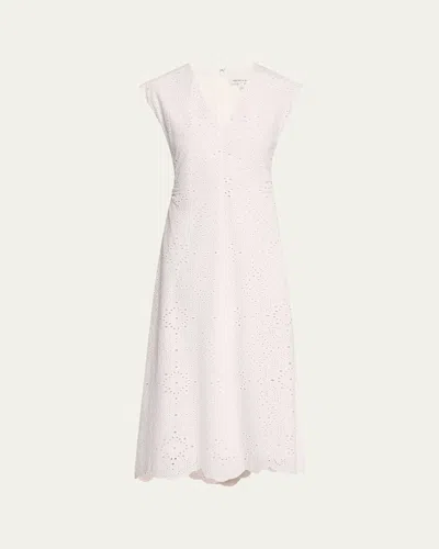 Veronica Beard Aven Eyelet A-line Midi Dress In White
