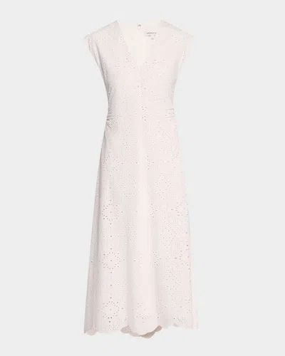 Veronica Beard Aven Eyelet A-line Midi Dress In White