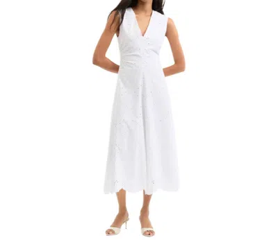 VERONICA BEARD AVEN EYELET MIDI DRESS IN WHITE