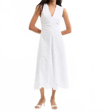 VERONICA BEARD AVEN EYELET MIDI DRESS IN WHITE