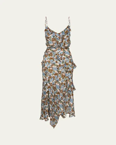 Veronica Beard Avenel Floral Ruffled Midi Dress In Multi