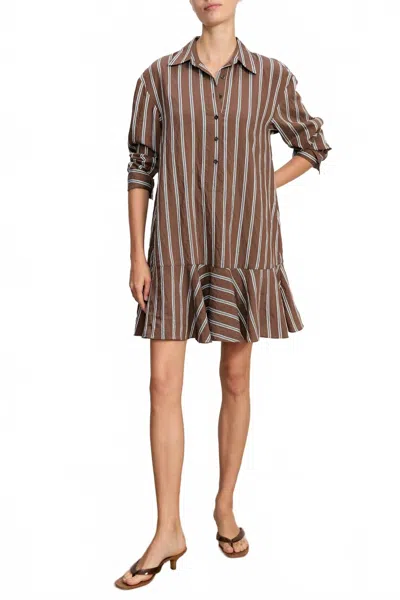 Veronica Beard Azriel Long Sleeve Shirtdress In Brown