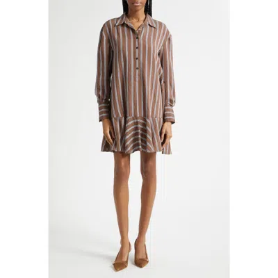 Veronica Beard Azriel Long Sleeve Shirtdress In Brown