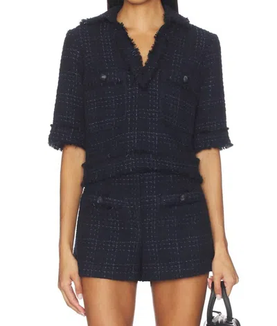 Veronica Beard Babbs Collared Top In Navy Multi In Blue