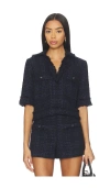 Veronica Beard Babbs Collared Top In Navy Multi In Blue