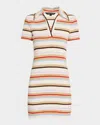 Veronica Beard Bailey Stripe Short-sleeve Polo Dress In Stone Khaki Multi