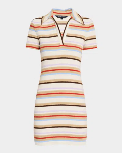 Veronica Beard Bailey Stripe Short-sleeve Polo Dress In Stone Khaki Multi