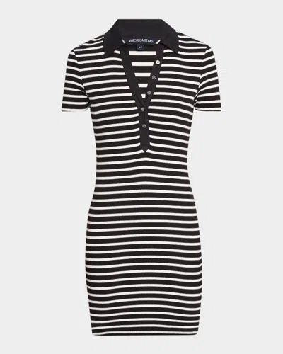 Veronica Beard Bailey Stripe Short-sleeve Polo Dress In White Black