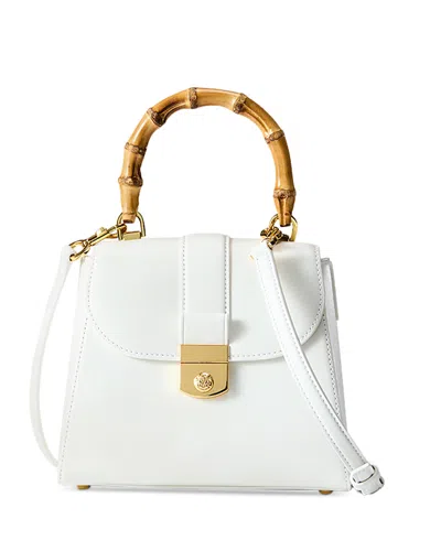 Veronica Beard Avenue Leather Bamboo Top Handle Bag In Off White