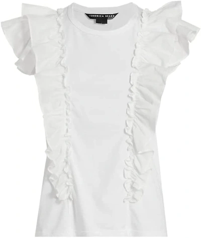 Veronica Beard Bea White Ruffle-trimmed Cotton T-shirt