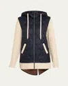 Veronica Beard Barrows Hooded Mixed-media Jacket In Blue