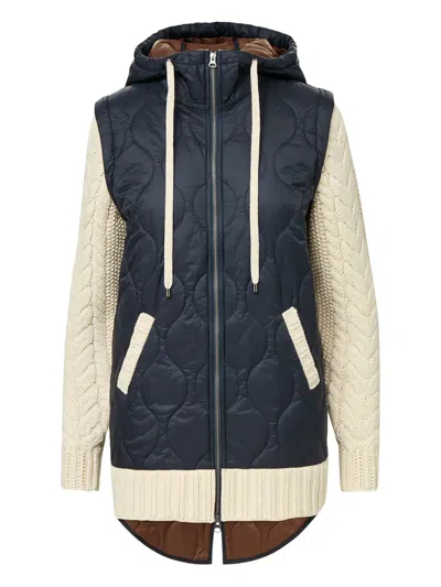 Veronica Beard Barrows Mixed Media Hooded Zip-up Jacket In Blue