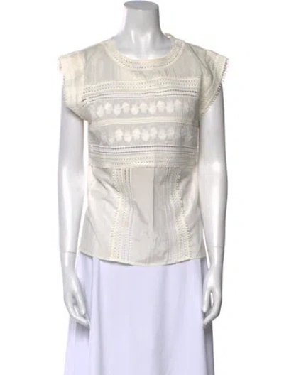 Pre-owned Veronica Beard Bateau Neckline Short Sleeve Blouse In Neutral