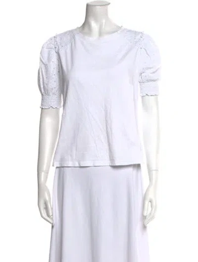 Pre-owned Veronica Beard Bateau Neckline Short Sleeve T-shirt In White