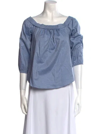 Pre-owned Veronica Beard Bateau Neckline Three-quarter Sleeve Blouse In Blue