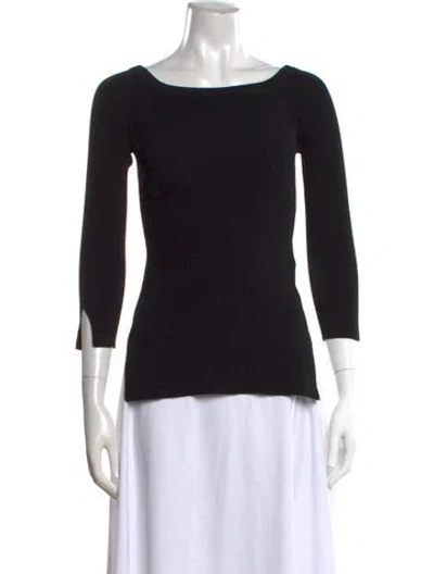Pre-owned Veronica Beard Bateau Neckline Three-quarter Sleeve Top In Black