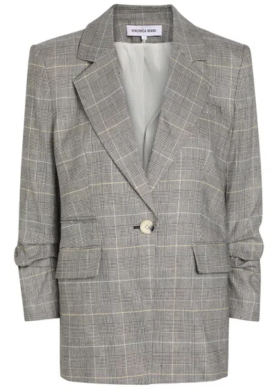 Veronica Beard Battista Checked Linen-blend Blazer In Brown
