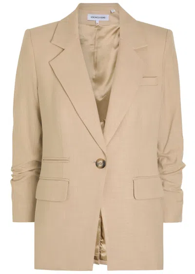 Veronica Beard Battista Gathered-sleeve Woven Blazer In Nude