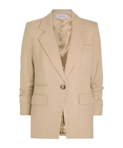 Veronica Beard Battista Gathered-sleeve Woven Blazer In Yellow