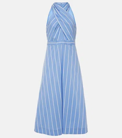 Veronica Beard Baylee Striped Poplin Midi Dress In Hydrangea/white