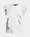 Veronica Beard Bea Short-sleeve Crewneck Ruffle Tee In White
