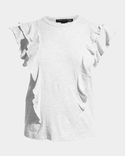 Veronica Beard Bea Short-sleeve Crewneck Ruffle Tee In White