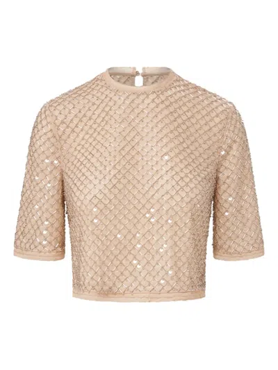 Veronica Beard Beaded Embellished Top In Neutral