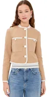 Veronica Beard Beale Contrast Detail Cotton Blend Tweed Jacket In Khaki