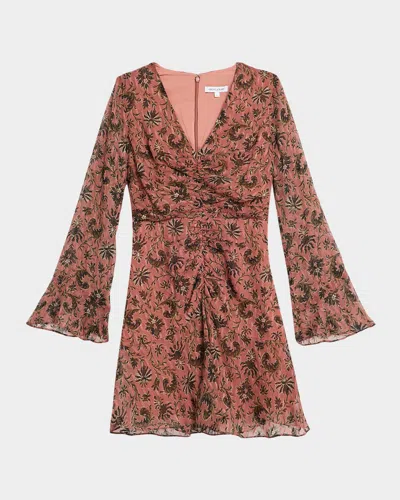 Veronica Beard Beaty Long-sleeve Ruched Mini Dress In Pink