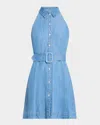 Veronica Beard Beau Belted Linen Mini Dress In Iceberg
