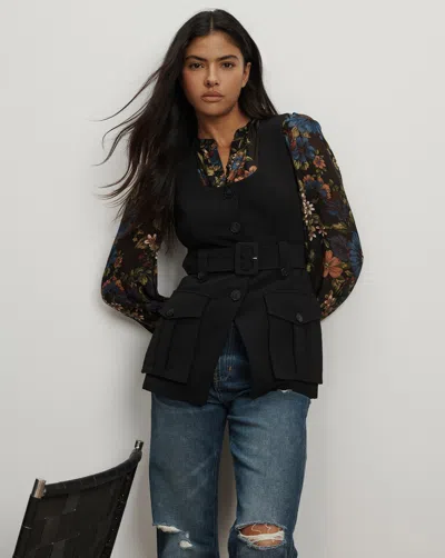 Veronica Beard Becker Belted Vest In Black