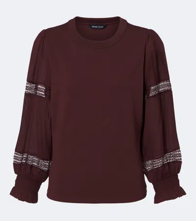 Veronica Beard Bellamie Lace-trimmed Cotton-blend Jersey Top In Burgundy
