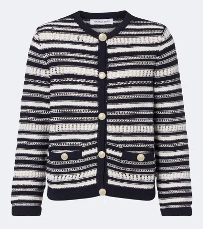 Veronica Beard Bellingham Striped Cotton Cardigan In Blue