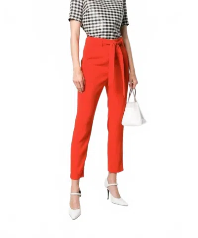 Veronica Beard Belted High Waist Crepe Straight Leg Pants In Red