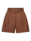 Veronica Beard Piper Pleated Linen Blend Shorts In Brown