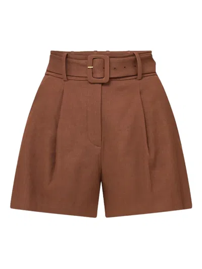 VERONICA BEARD BELTED PLEAT-DETAIL SHORTS