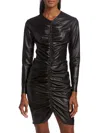 Veronica Beard Bernadette Faux Leather Long Sleeve Ruched Mini Dress In Black In Black