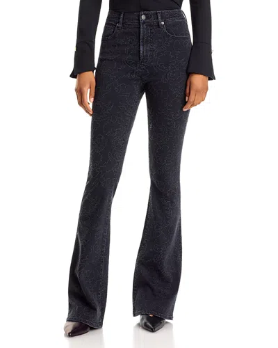 Veronica Beard Beverly High Rise Embroidered Flare Jeans In Washed Onyx In Black