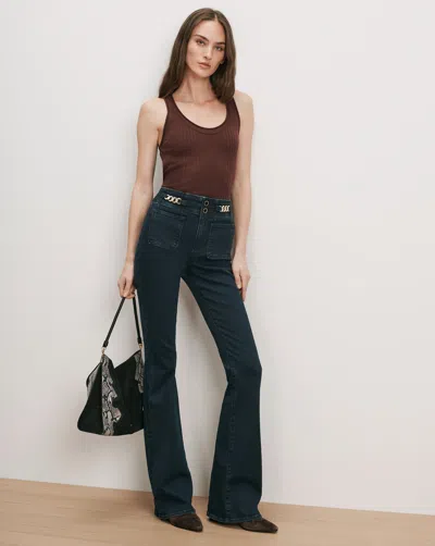 Veronica Beard Beverly Skinny-flare Chain-detail Jean In Dark Midnight