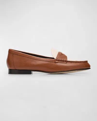 Veronica Beard Bicolor Leather Coin Penny Loafers In Caramel/lily