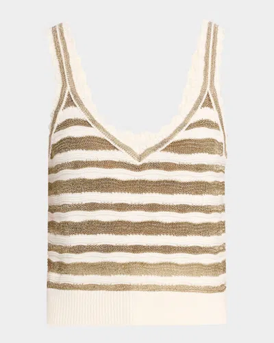 Veronica Beard Binetto Stripe Knit Tank Top In Off Whitegold