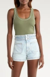 Veronica Beard Birke Contrast Detail Stretch Cotton Tank In Green